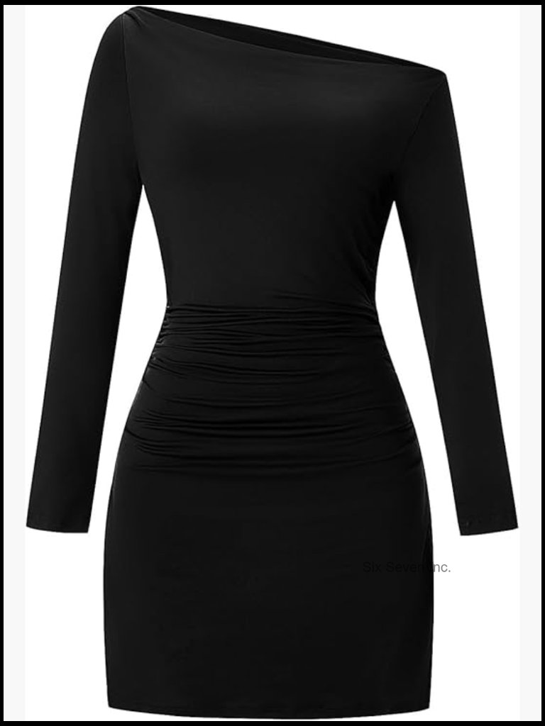 Off Shoulder Ruched Drawstring Long Sleeve Mini Dress Bodycon Split